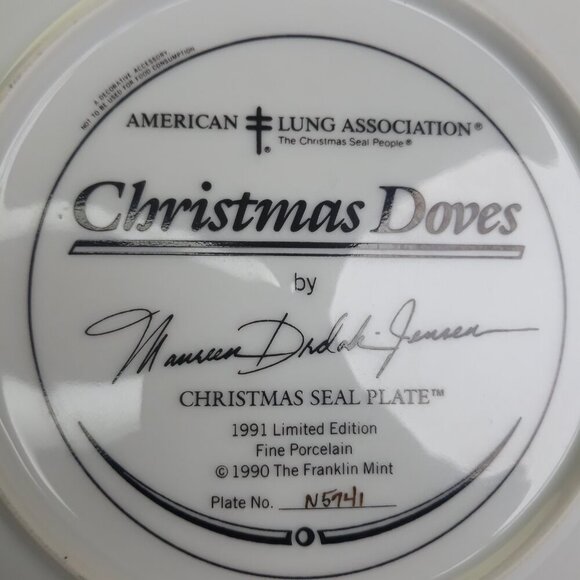 Franklin Mint American Lung Society Christmas Dove Fine Porcelain Plate Holiday - Picture 5 of 6